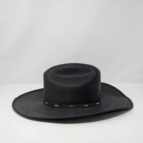 Wild Bill's 20X Straw Cowboy Hat Size 7 3/8 Black Palm Straw Western Wear - Picture 4 of 11